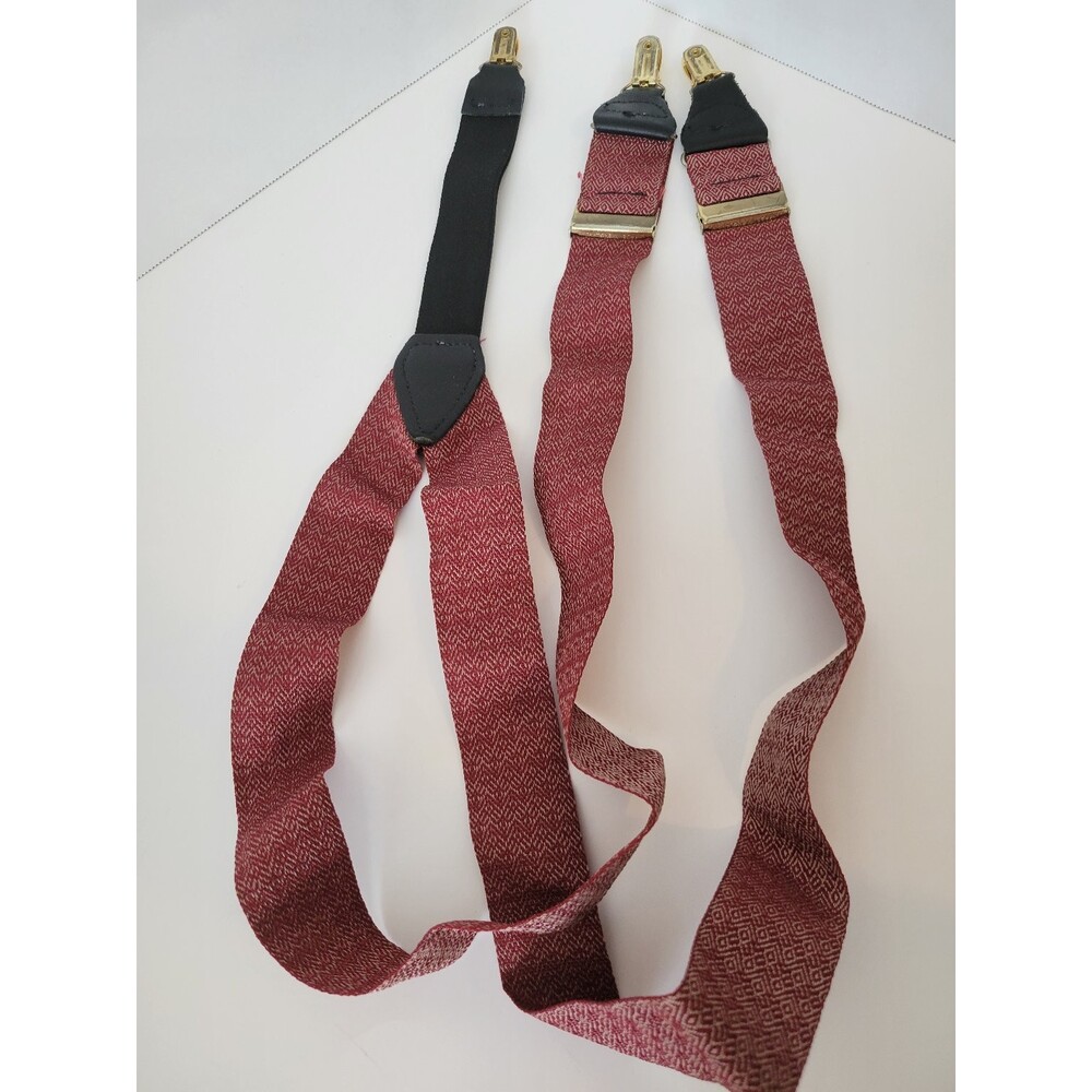 Men's Red Patterned‎ Clip-On Suspenders Adjustable Elastic Straps